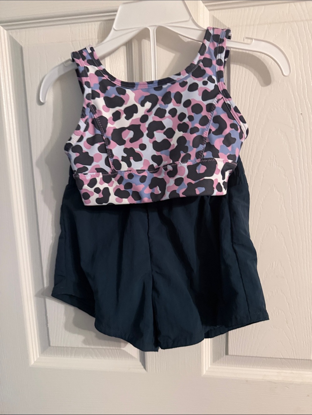 Girls' Pink & Blue Leopard Print Tank + shorts set